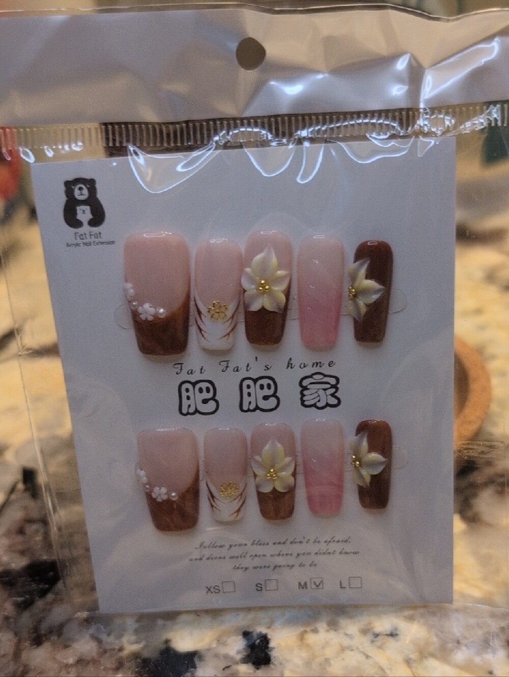 Fat Fat's Home Floral Pink & Brown Press-On Nail Set
